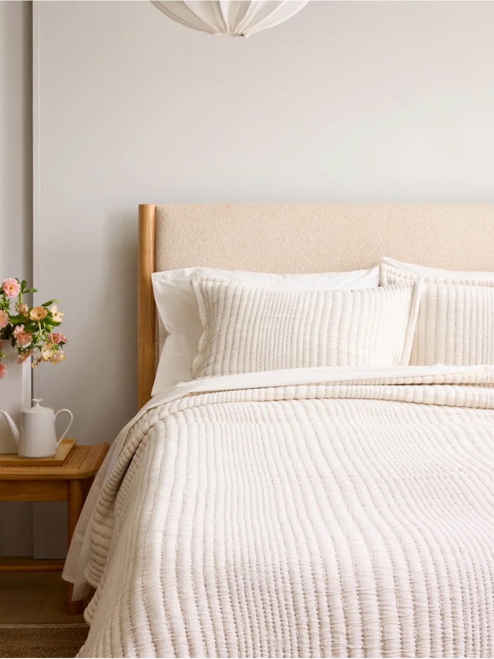 Quince Organic Cotton channel stitch coverlet Bedspread in cream undyed king bed